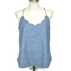 J. Crew Cami Top Tank Blouse Chambray Denim Cotton Blue Scalloped Lined Size 14